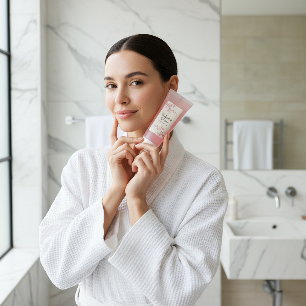 Sakura ritual — peeling gel on dewy skin